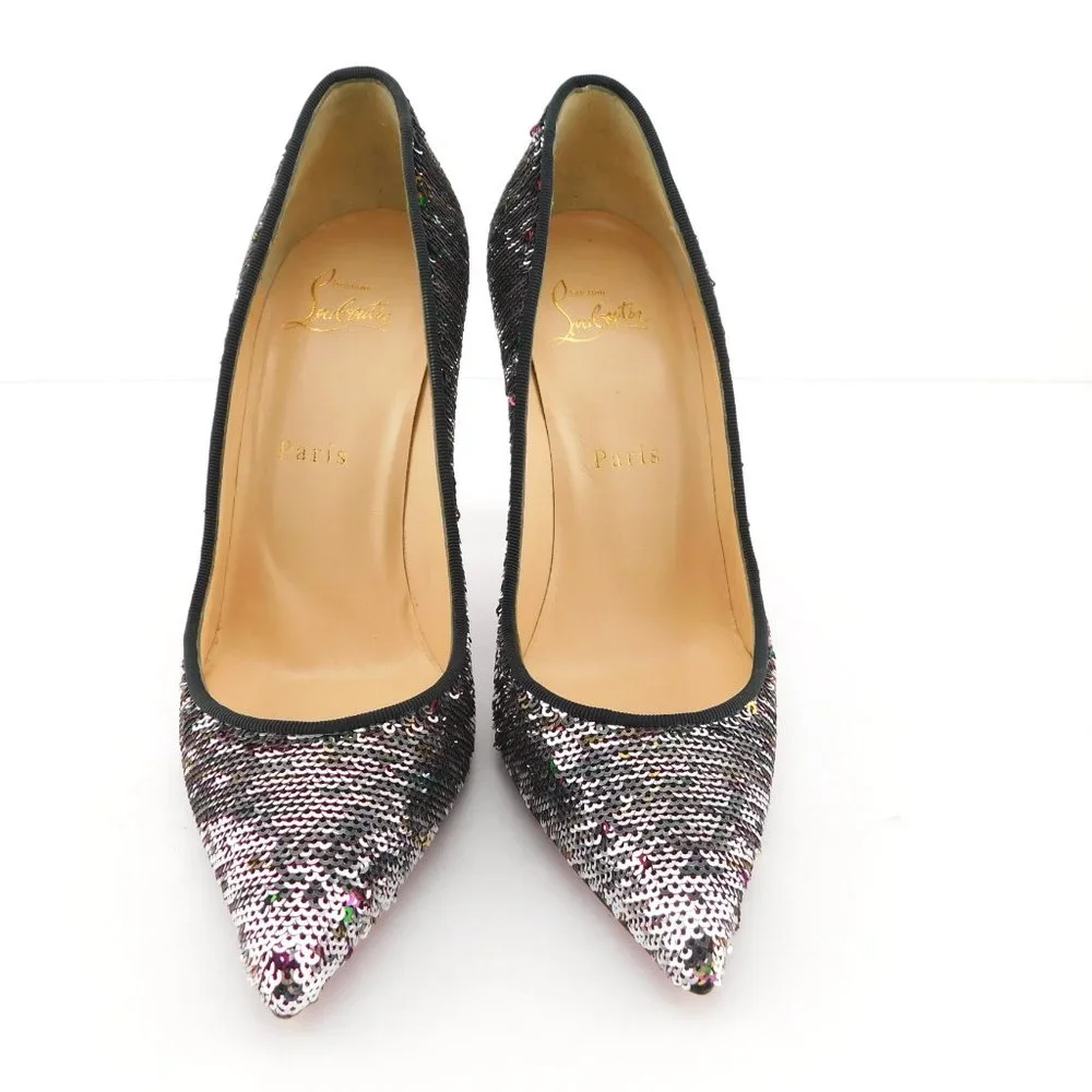CHRISTIAN LOUBOUTIN Reversible Sparkly Sequin Heel Pumps 37 - Picture 3 of 10